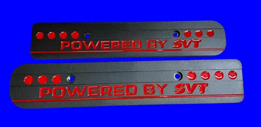 99-04 Ford Mustang Powered by SVT Wrinkle Black with Red Fill 4.6L Custom Coil Covers