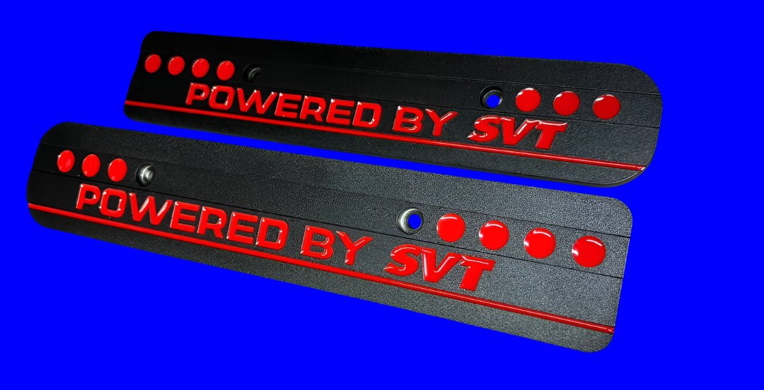 99-04 Ford Mustang Powered by SVT Wrinkle Black with Red Fill 4.6L Custom Coil Covers
