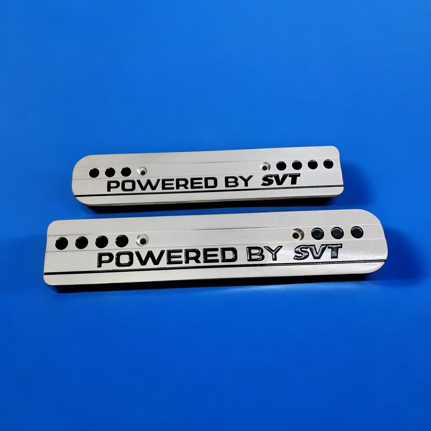 99-04 Ford Mustang Powered by SVT Black Fill and RAW 4.6L Custom Coil Covers Valve Cover