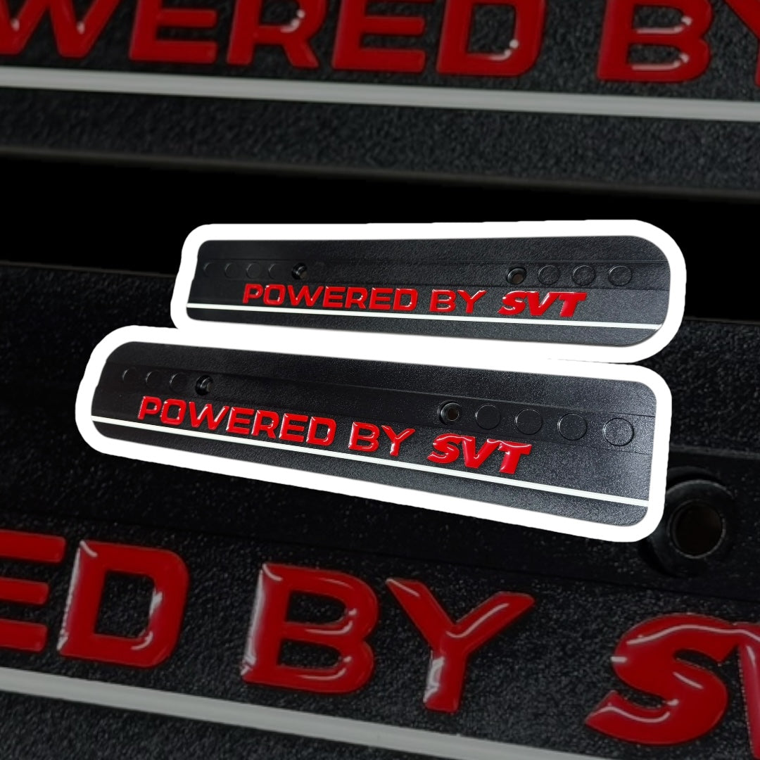 99-04 Ford Mustang Powered by SVT Satin Black Red Lettering White Line fill 4.6L Custom Coil Covers