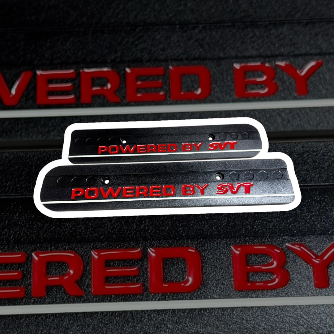 99-04 Ford Mustang Powered by SVT Satin Black Red Lettering White Line fill 4.6L Custom Coil Covers